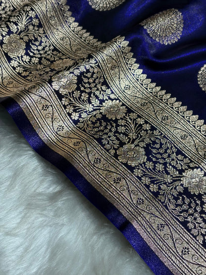 Royal Blue Shades Banarasi Satin Silk Saree SS33