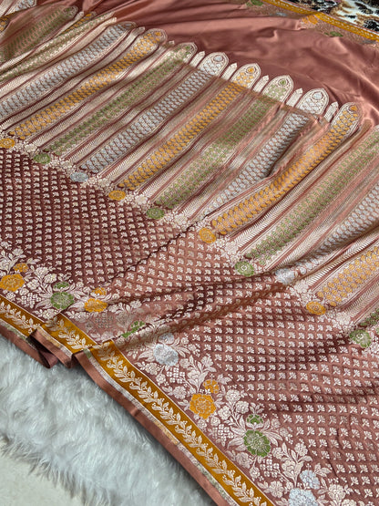 Banarasi Copper Shades Floral Minakari Skirt Border Mashru Silk Saree MSM-83