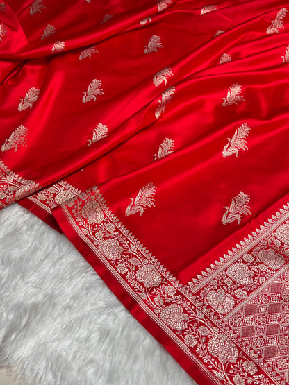 Red Boota With Floral Border Mashru Silk Saree MSM-89