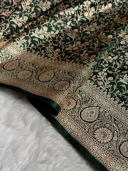 Banarasi Bottle Green Brocade Soft Katan Silk Saree SKB-02