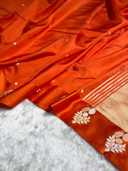 Orange Shade Handwoven Kaduwa Pure Katan Raw Mango Silk RM-05