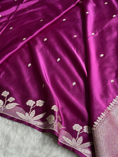 Wine Shades Floral Border Booti Mashru Silk Saree