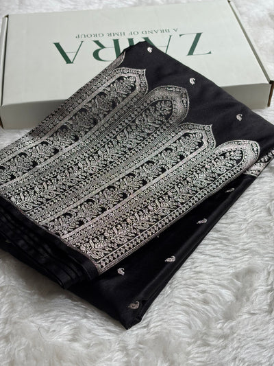 Skirt Border Bridal Black Mashru Silk Saree MCS13