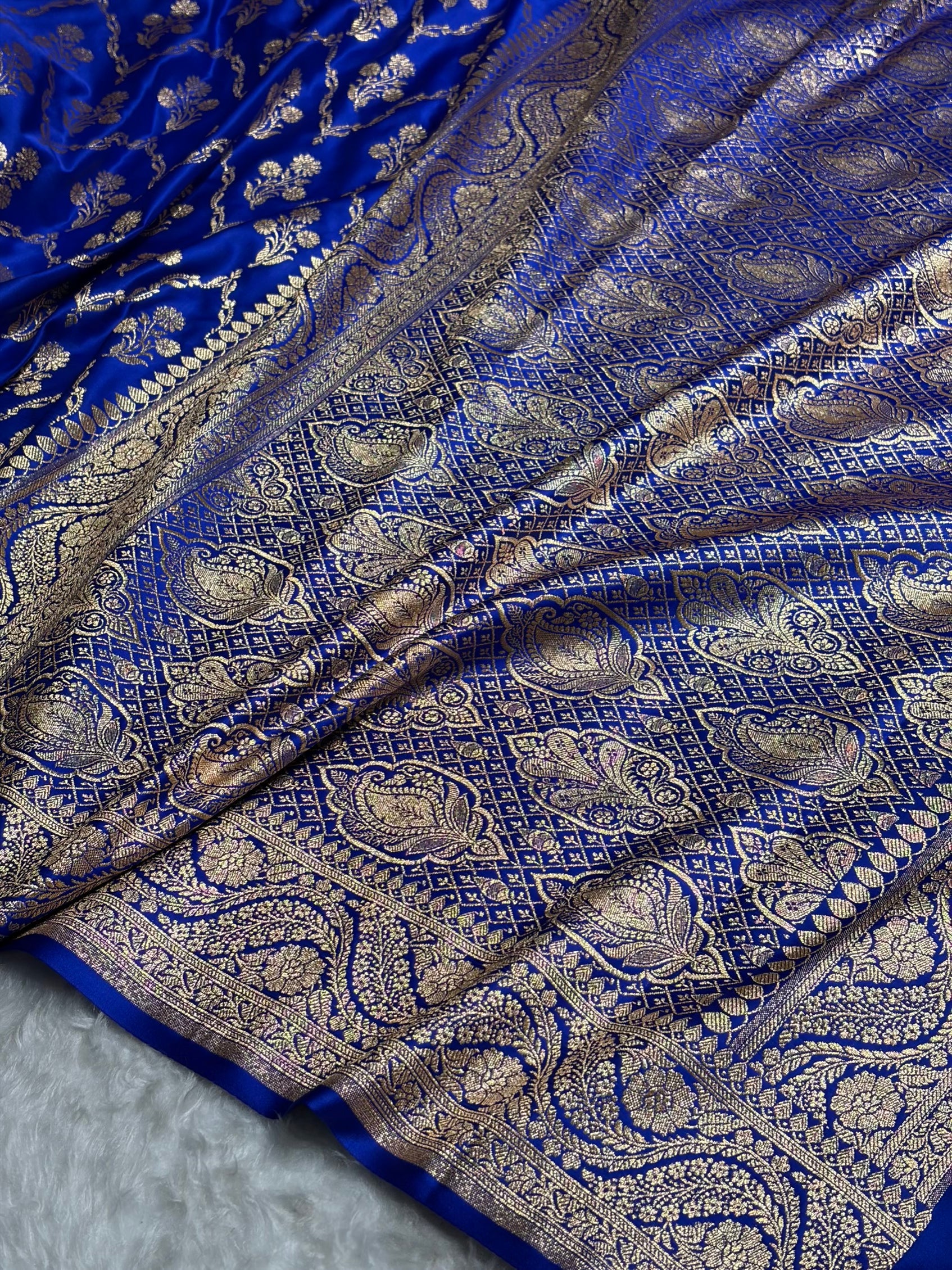 Royal Blue with Boota Pattern Satin Katan Silk Saree SK67