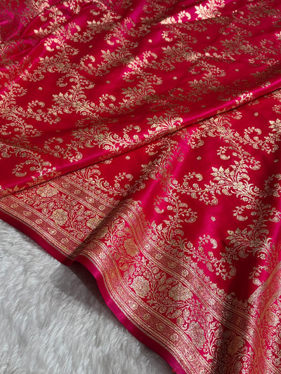 Cross Rani Shades Jaal Pattern Banarasi Satin Silk Saree SS49