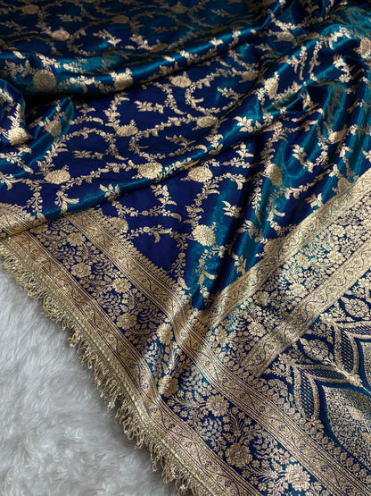 Peacock Banarasi Jaal Satin Silk Saree with gotta patti SSGP14