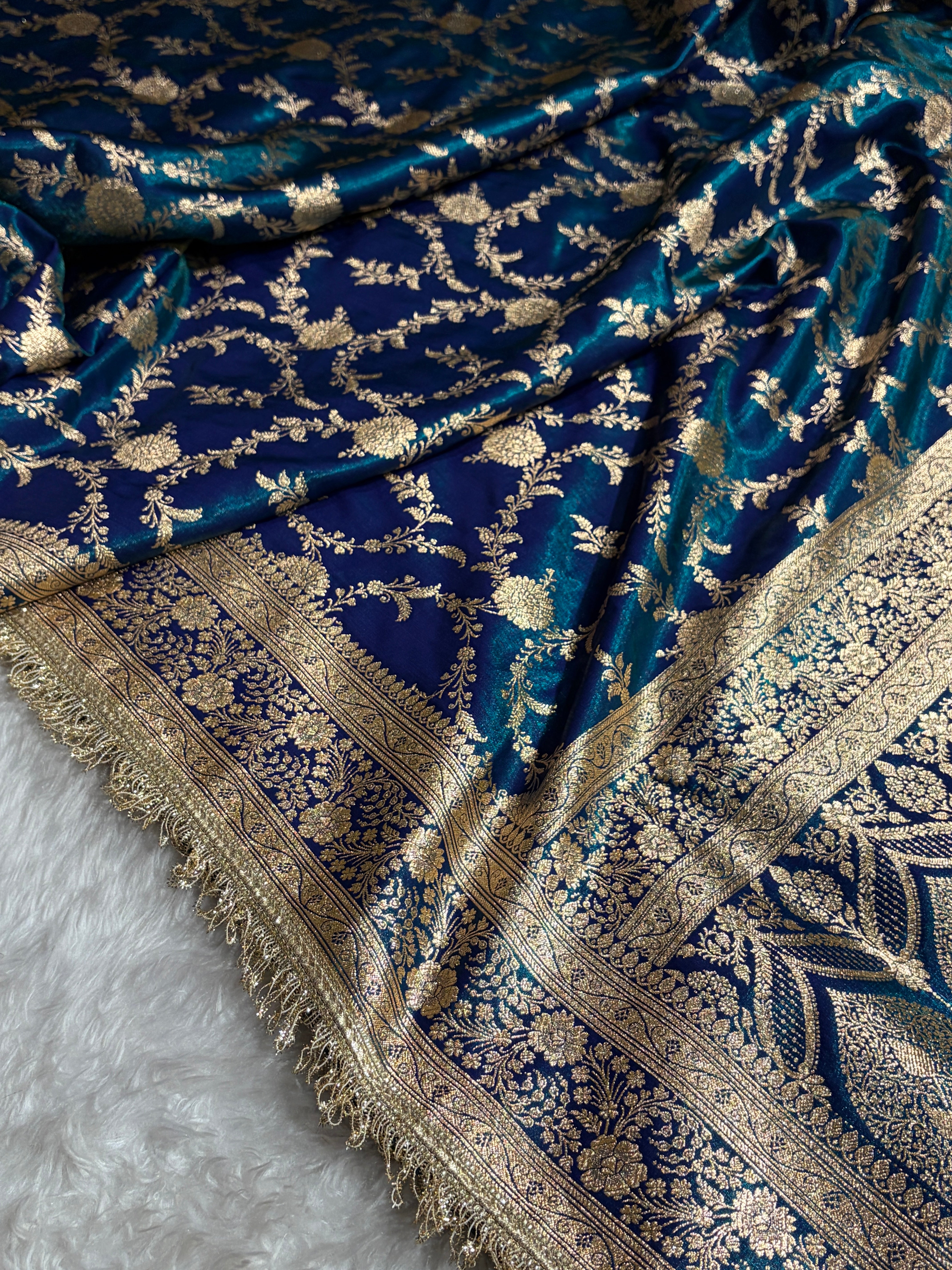 Peacock Banarasi Jaal Satin Silk Saree with gotta patti SSGP14