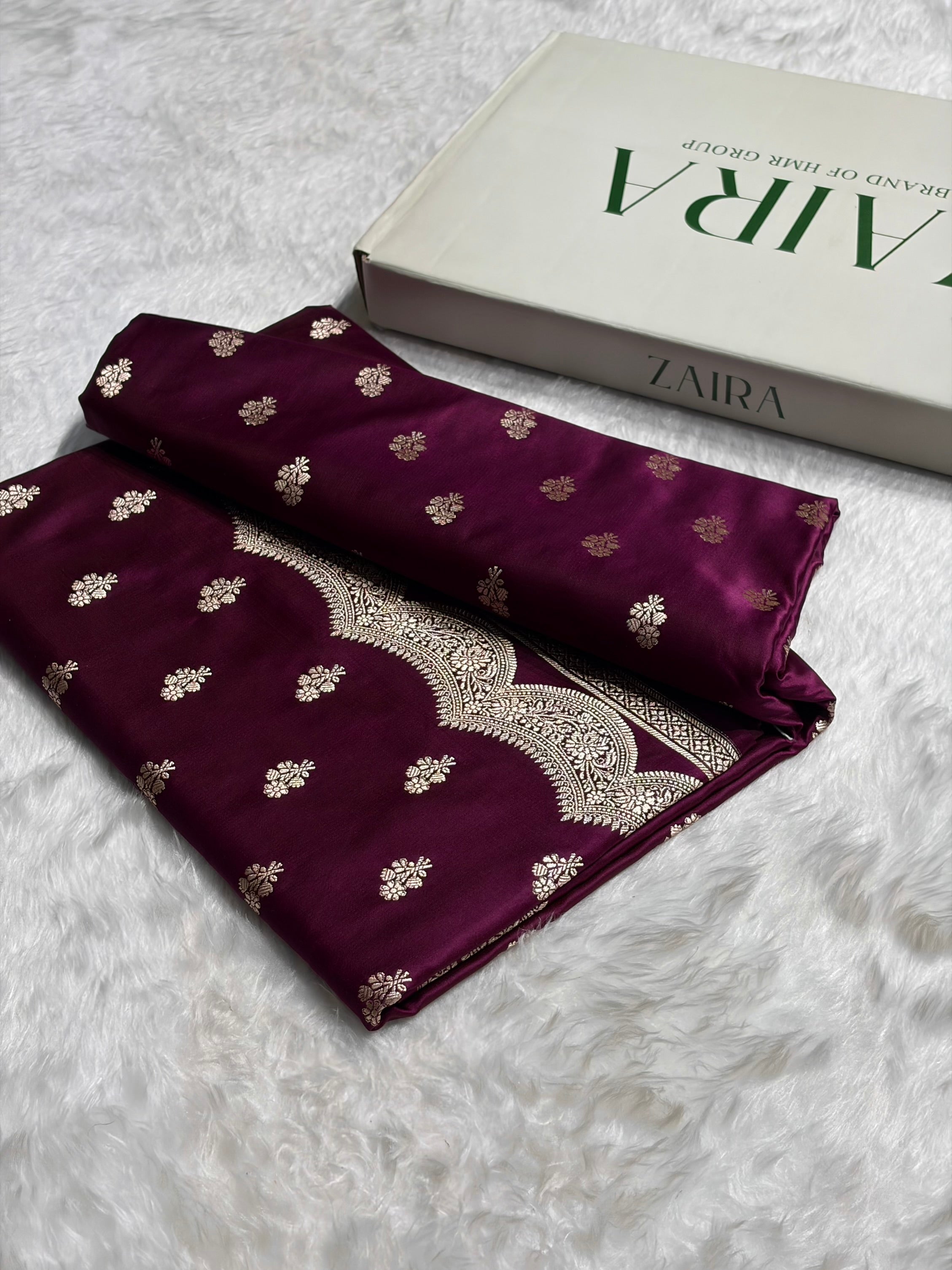 Wine Scallop Booti Mashru Silk Banarasi Saree MSM-35