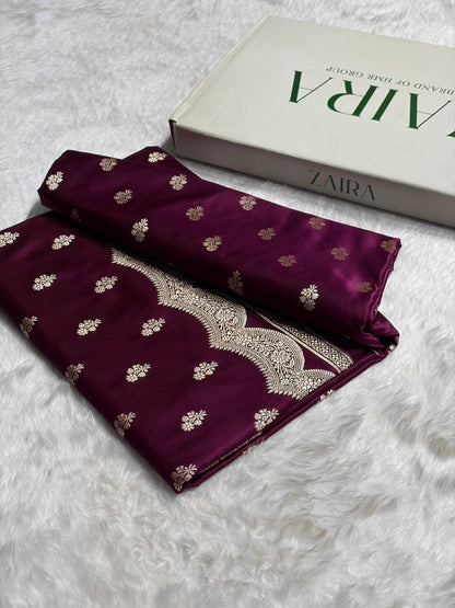 Wine Scallop Booti Mashru Silk Banarasi Saree MSM-35