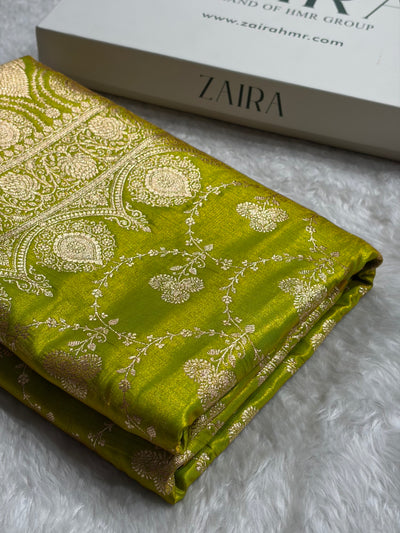 Banarasi Satin Silk Saree Jaal in Liril Green Shades SS23