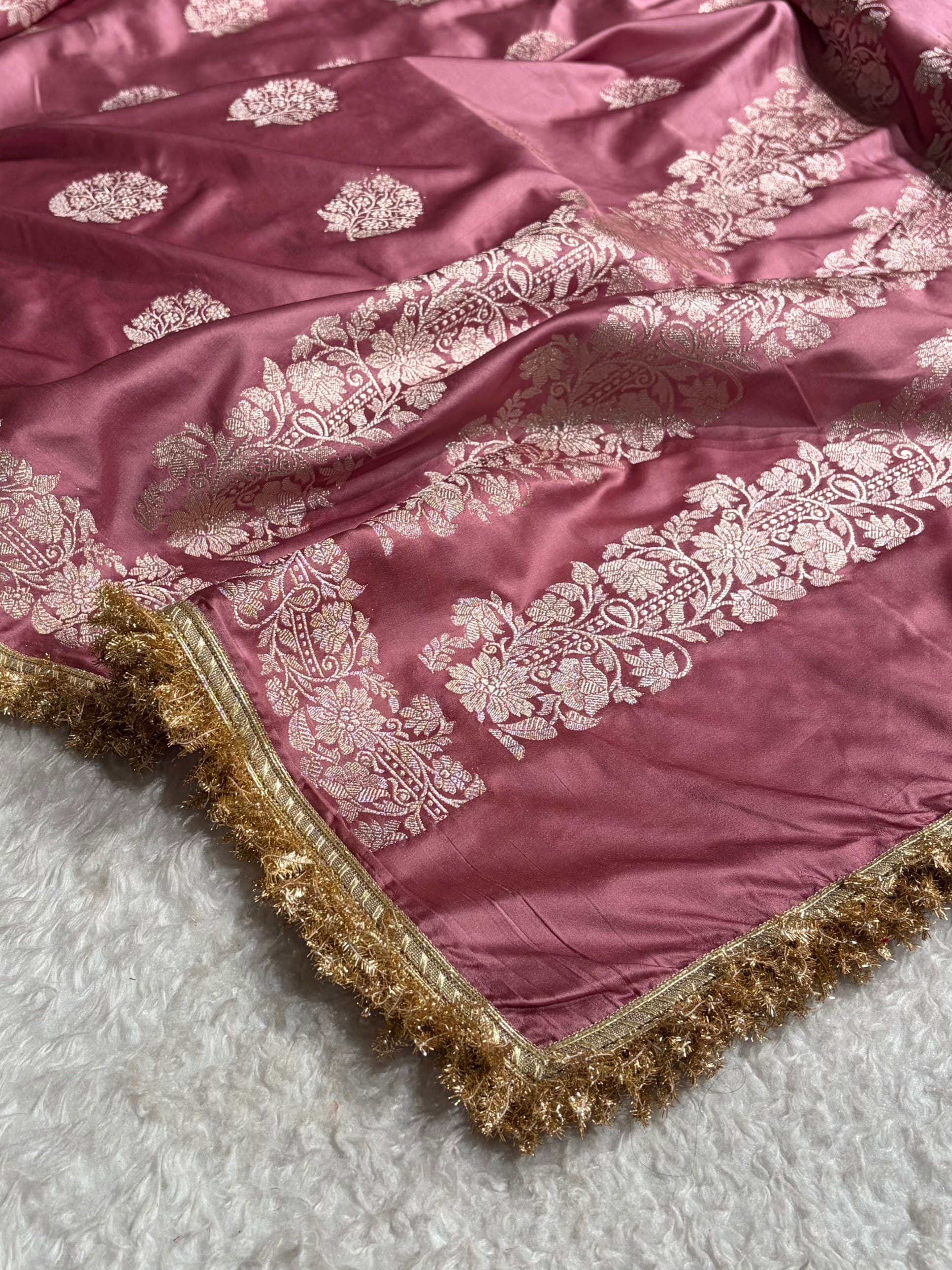Mauve Jaal Pattern Mashru Silk Saree with gotta Patti