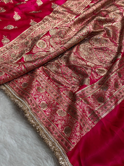 Satin Silk Saree Floral Boota With Swarovski & Gotta Patti Work in Cross Rani Shades BSSGP26