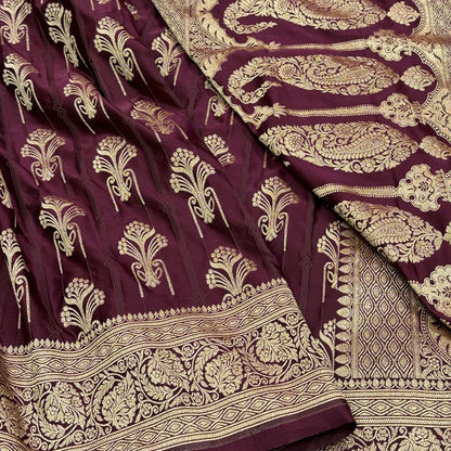 Chocolate Tanchoi Meena Mashru Silk Saree