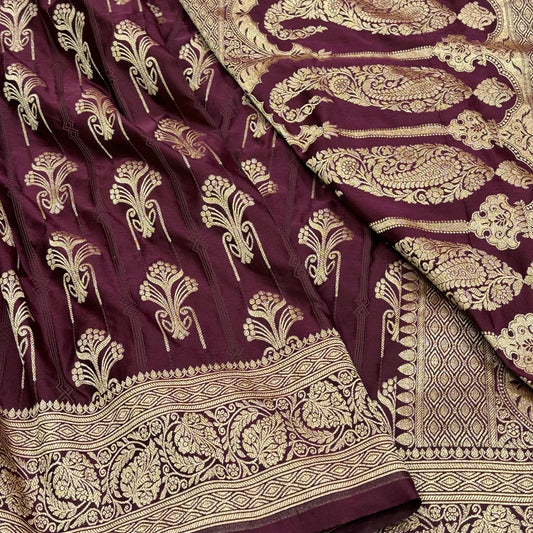 Chocolate Tanchoi Meena Mashru Silk Saree