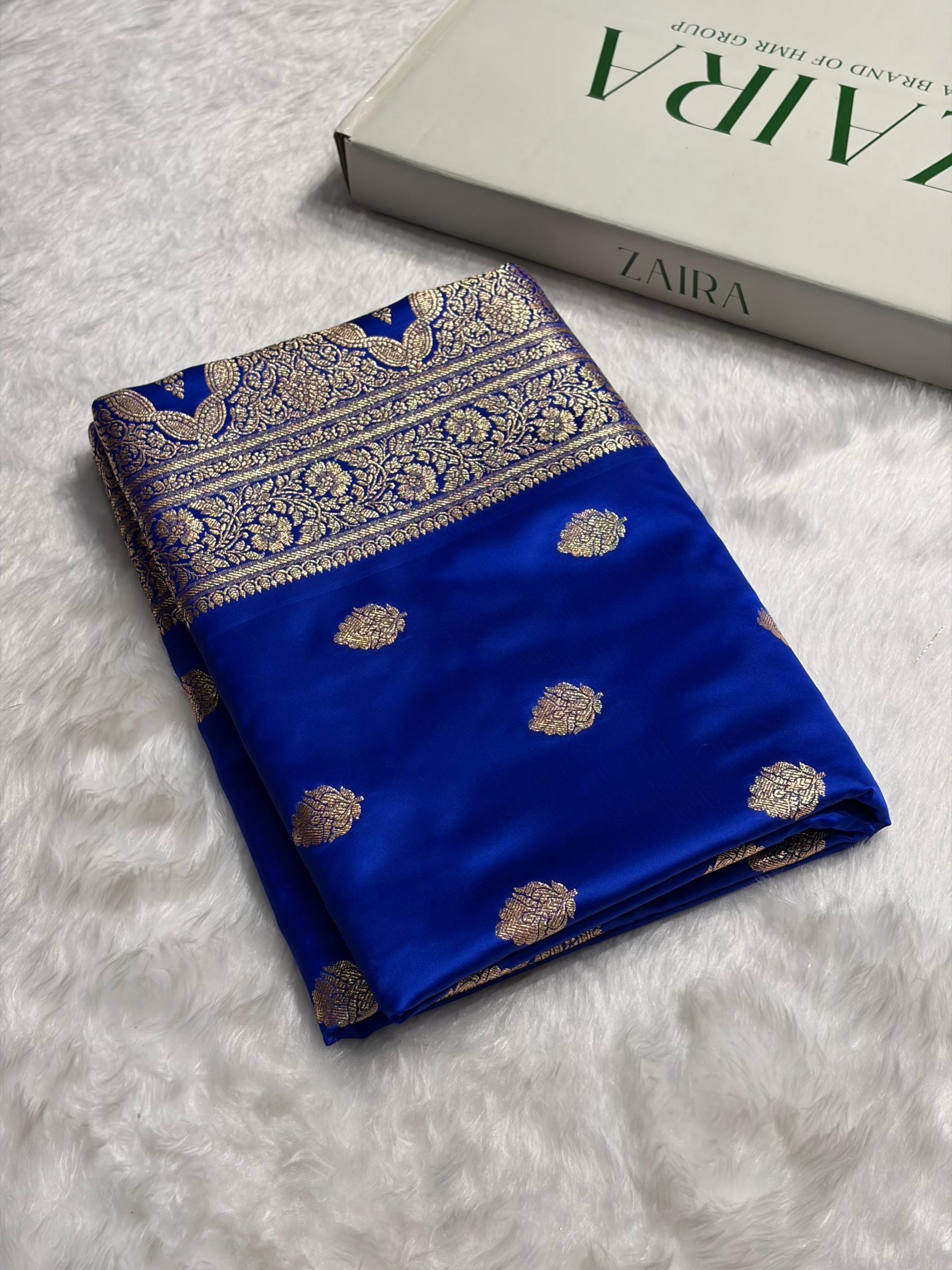 Royal Blue Booti Pattern Satin Katan Silk Saree SK65