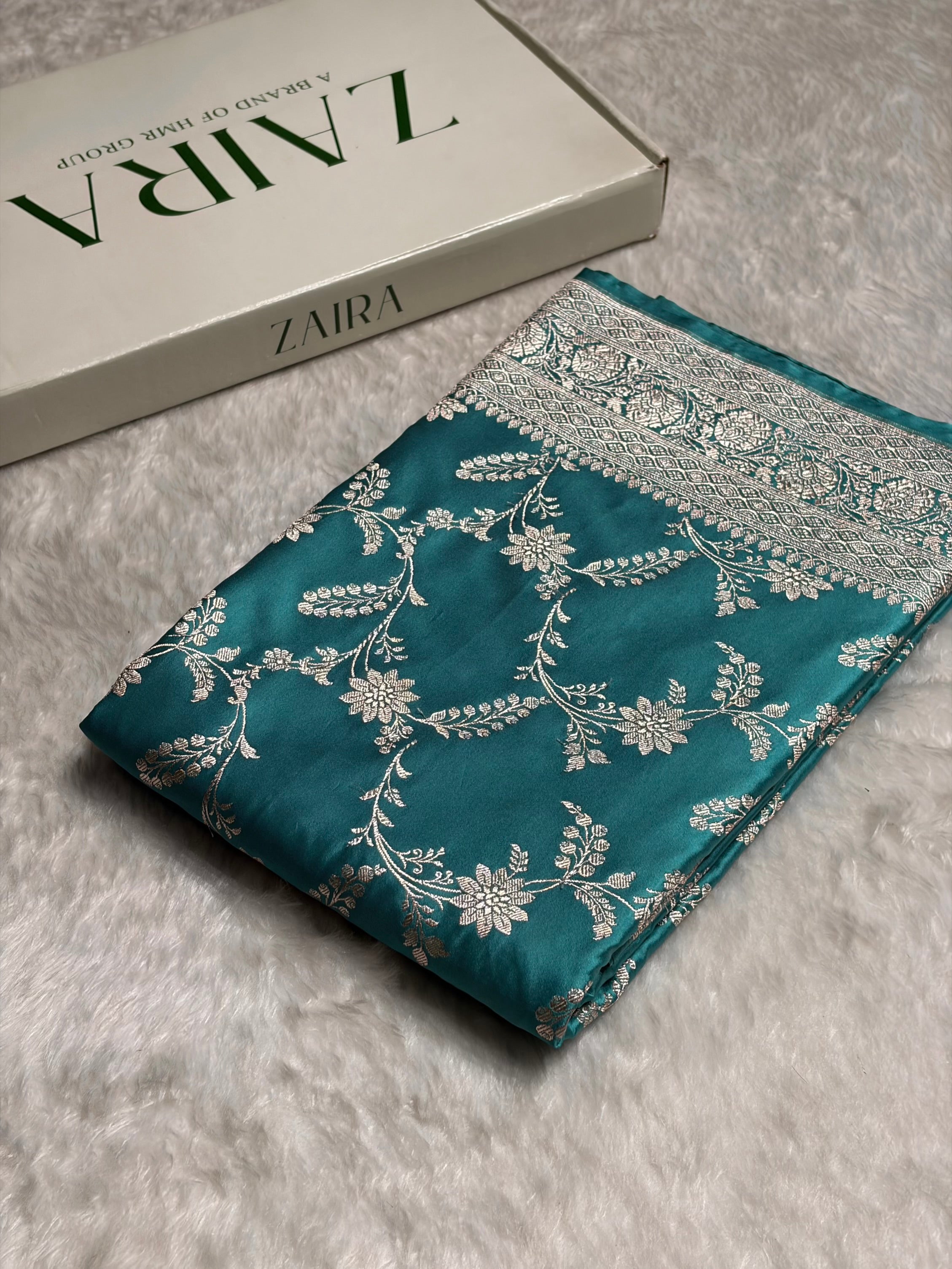 Sea Green Jaal Mashru Silk Saree