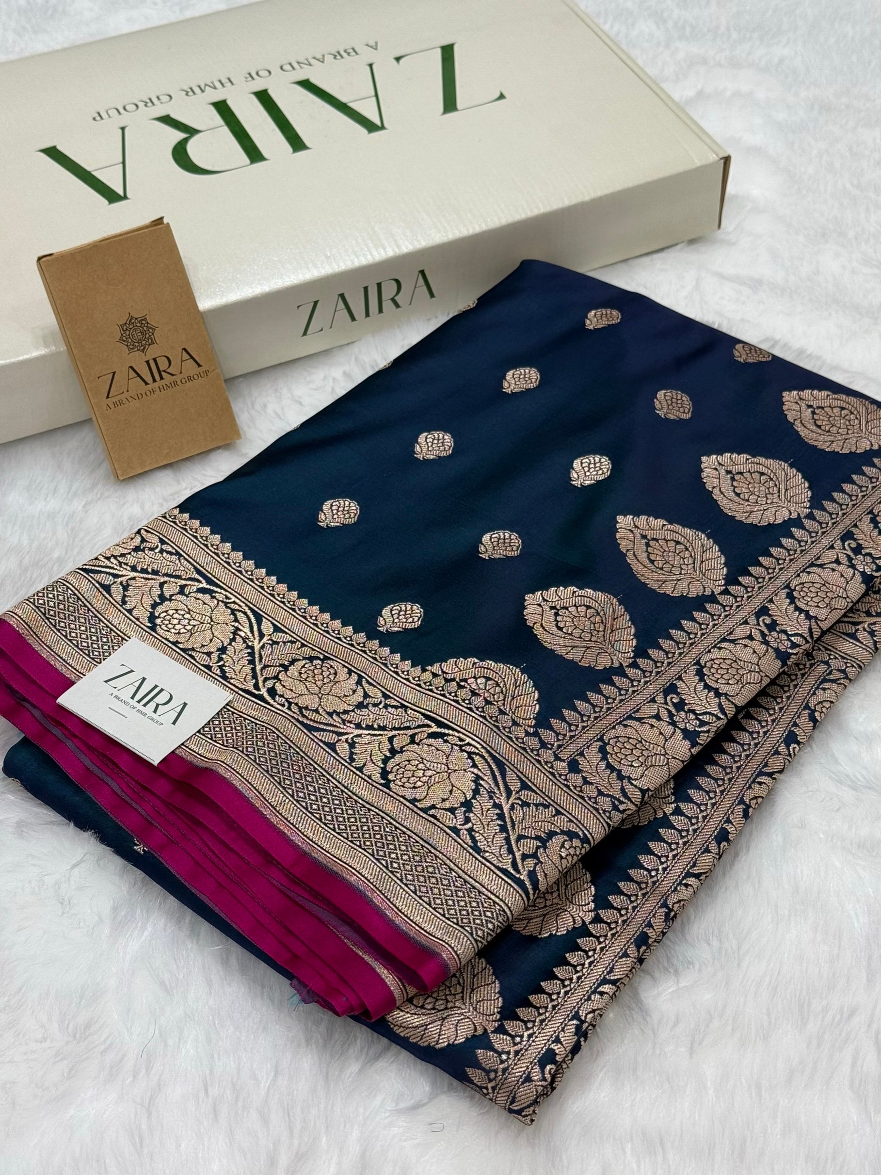 German Blue Floral Boota Mashru Silk Saree MSM 77