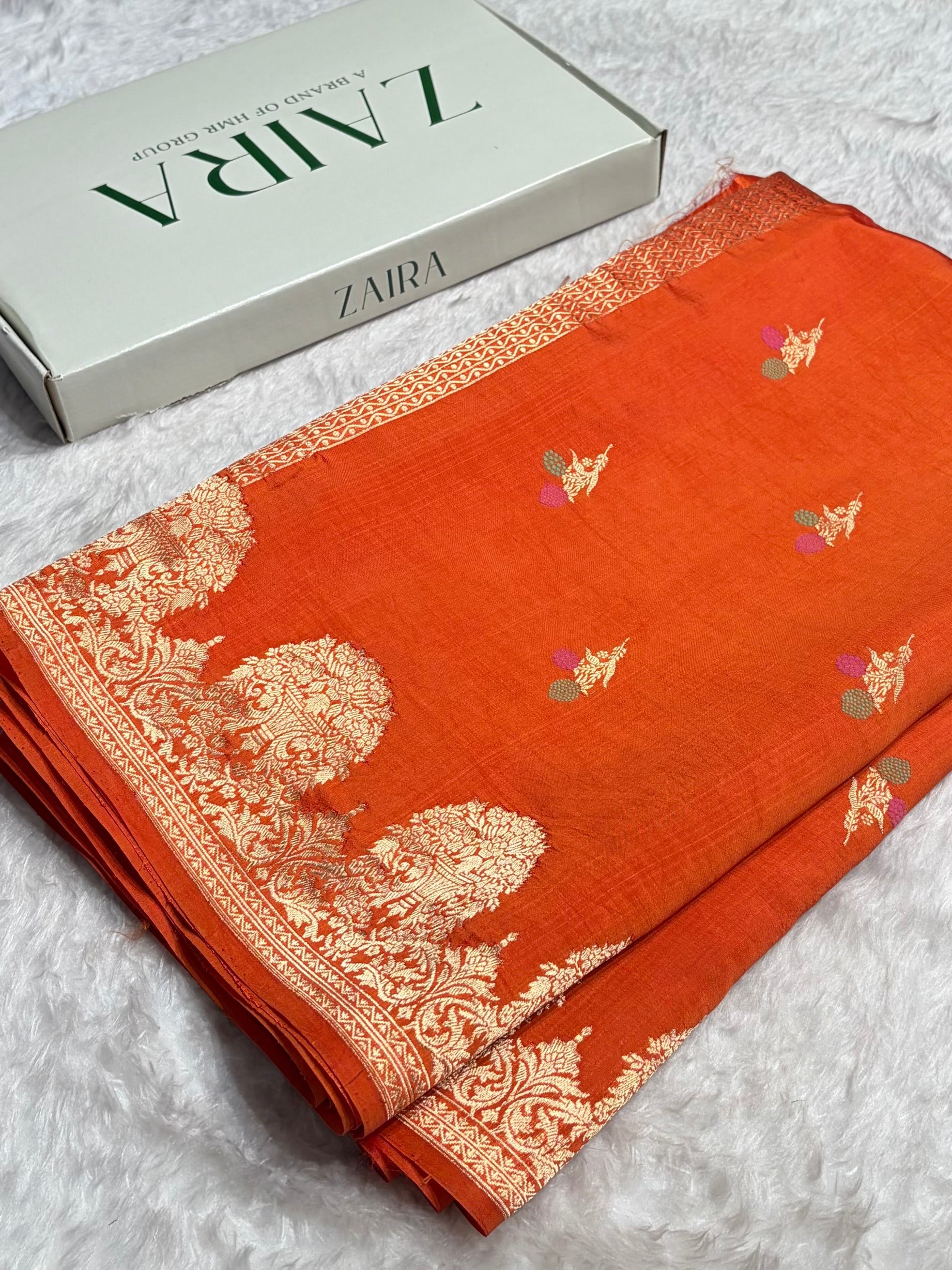 Orange Shades Minakari Handwoven Pure Raw Mango Silk RM-54