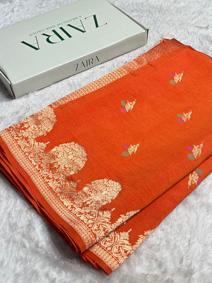 Orange Shades Minakari Handwoven Pure Raw Mango Silk RM-54