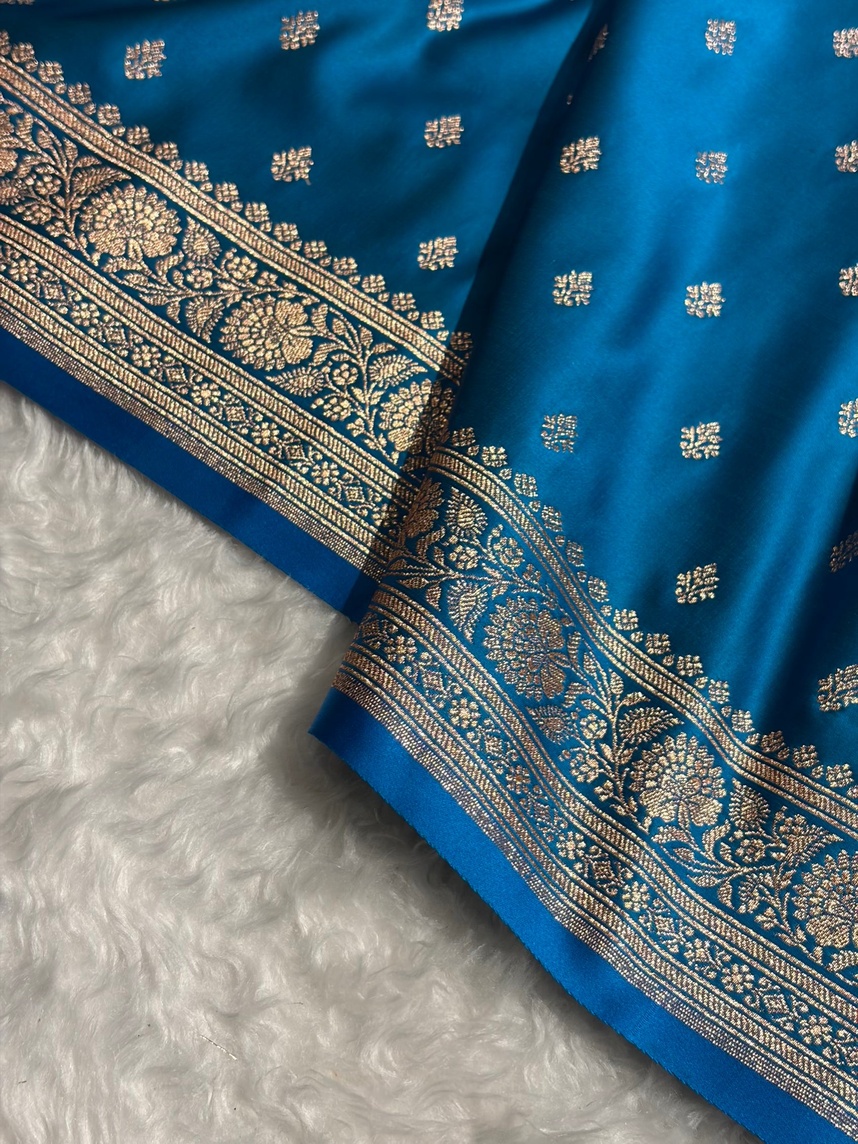 Banarasi Boota Katan Silk Saree In Firozi Shades SK03