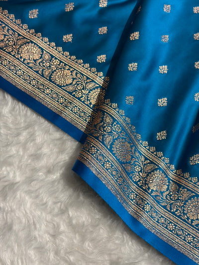 Banarasi Boota Katan Silk Saree In Firozi Shades SK03