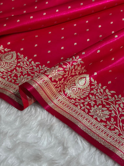 Satin Silk Saree Floral Boota in Cross Rani Shades SS28