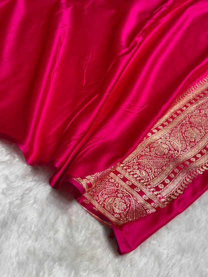 Cross Rani Floral Pattern Satin Katan Silk Saree SK78