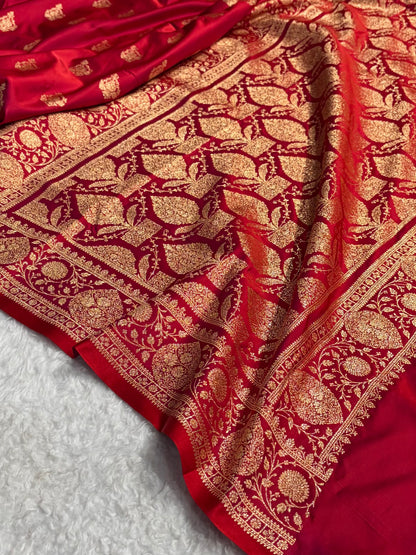 Banarasi Satin Katan Saree With Boota in Purplish Red Shades SK98