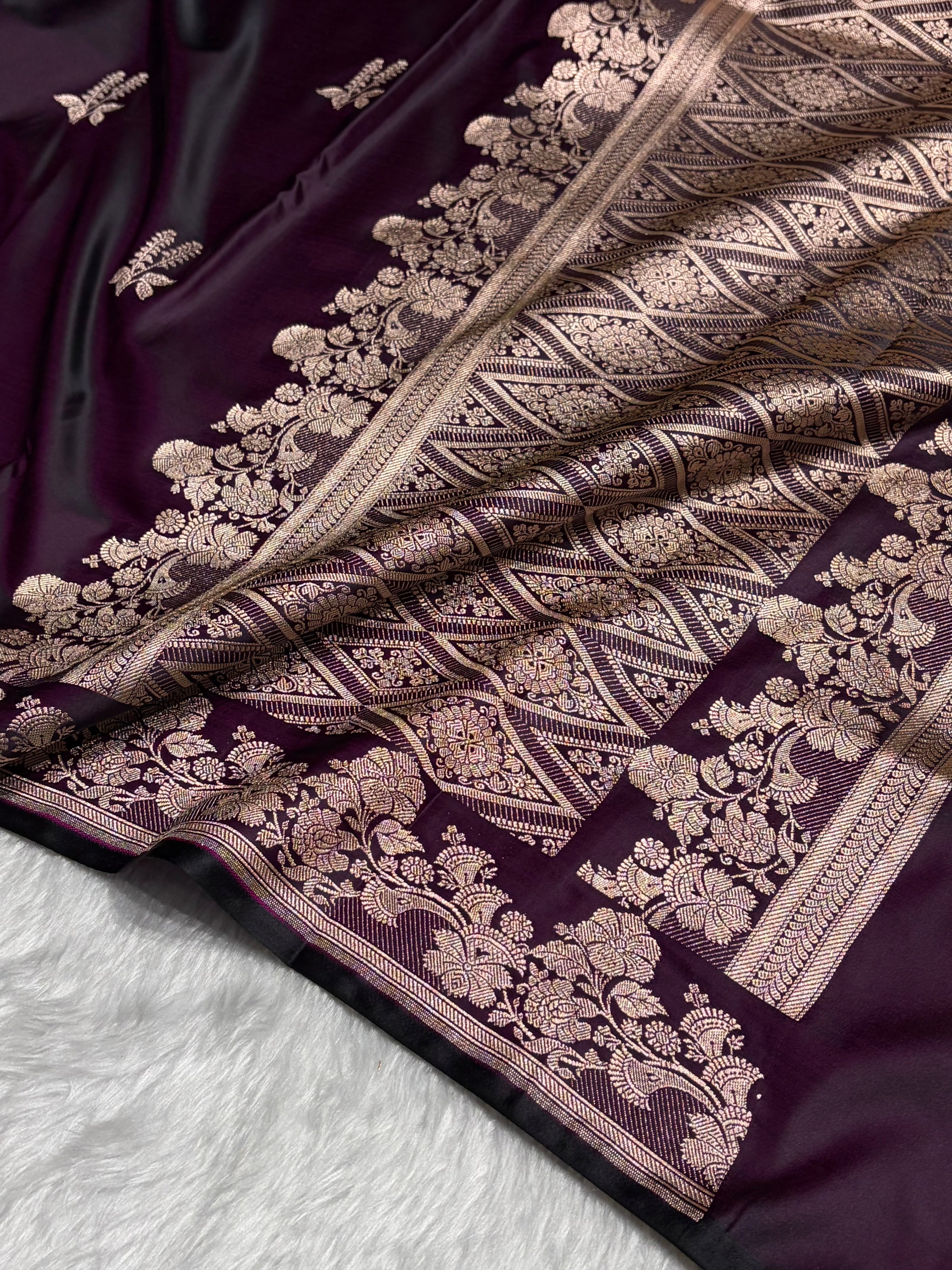 Wine Cross Floral Boota Mashru Silk Saree MSM-43