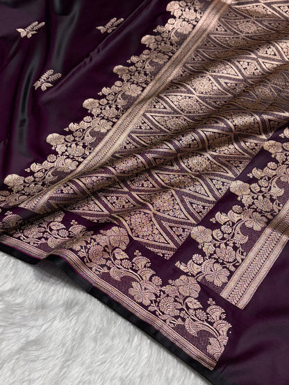 Wine Cross Floral Boota Mashru Silk Saree MSM-43