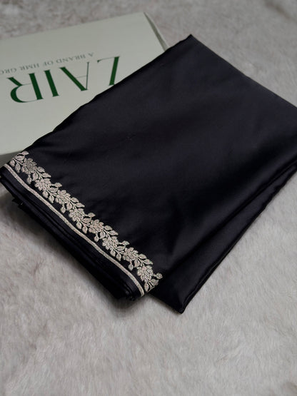 Black With Floral Border Mashru Silk Saree MS80