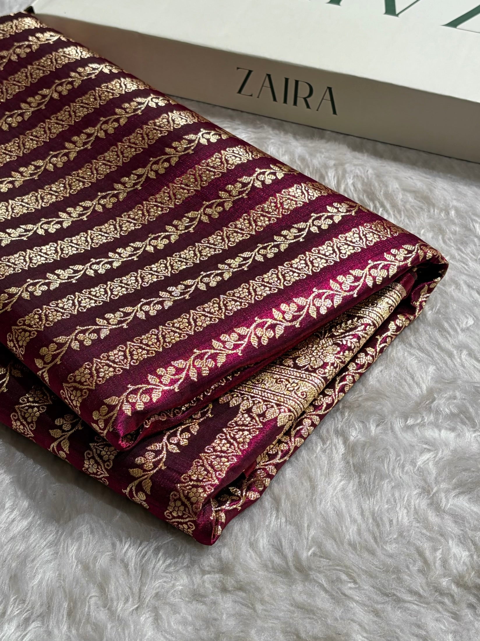 Wine Shades Stripe Pattern Banarasi Satin Silk Saree SS46