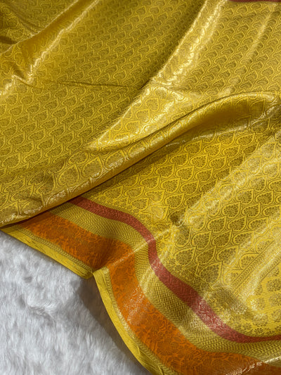 Banarasi Yellow Shade Flower Minakari Brocade Pure Caramel Mango Silk Saree CS-21