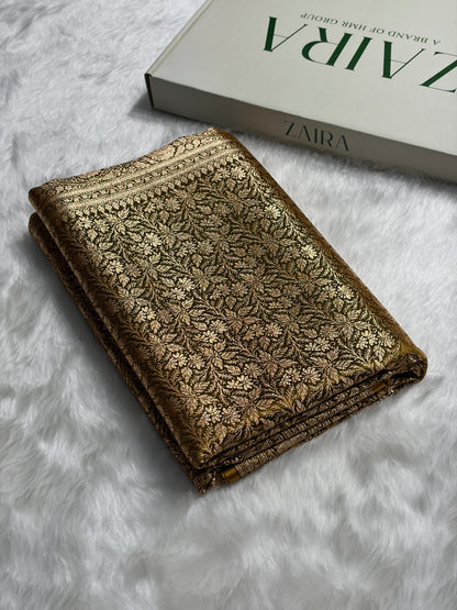 Mehendi Shades Brocket Satin Silk Saree Banarasi Saree Shades SS30