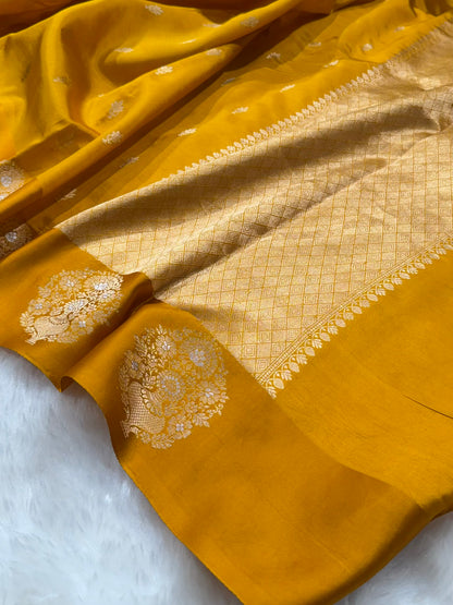 Mustard Shades Handwoven Pure Katan Paper Silk RM-70