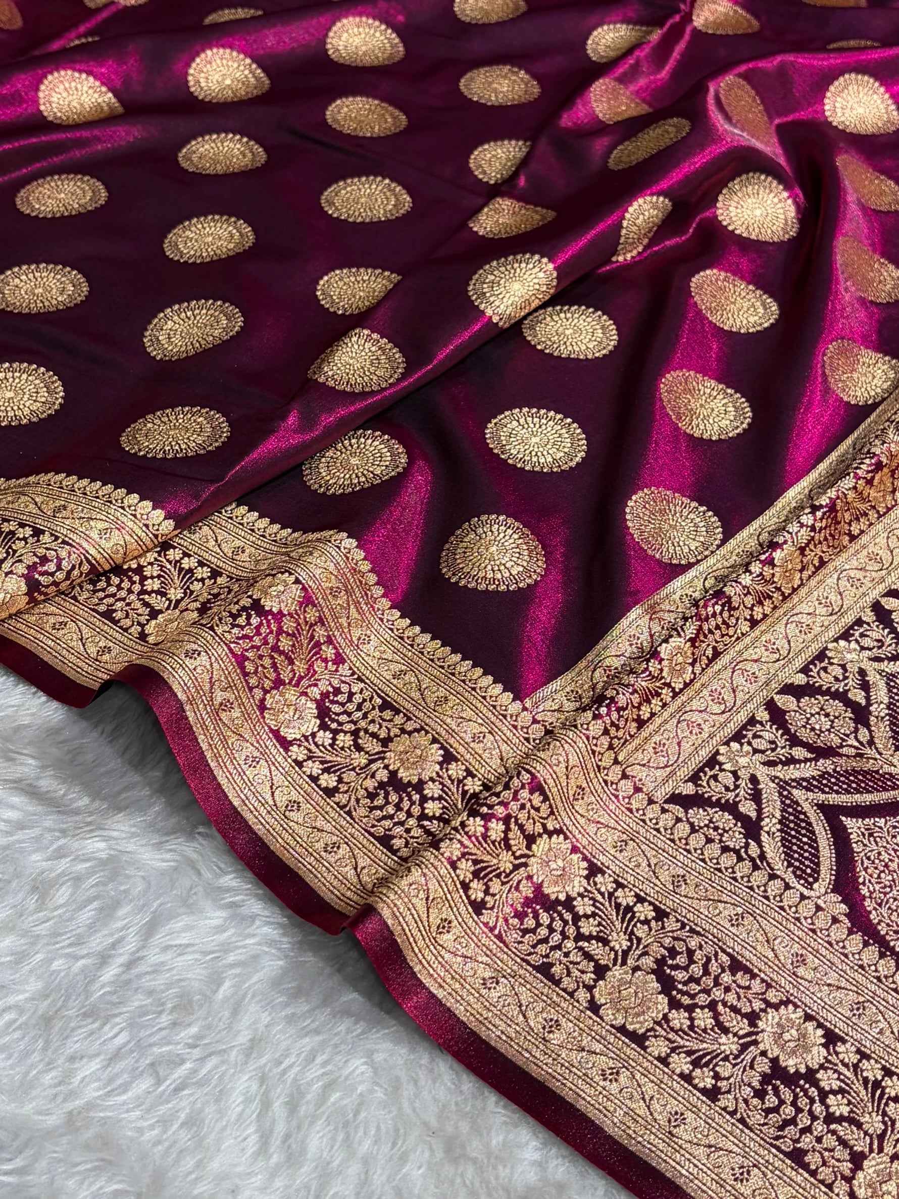 Wine Shades Banarasi Satin Silk Saree SS33