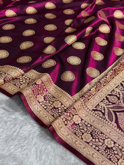 Wine Shades Banarasi Satin Silk Saree SS33