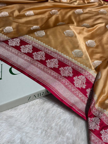 Contrast Pista Green With Rani  Motif Mashru Silk Saree MS43