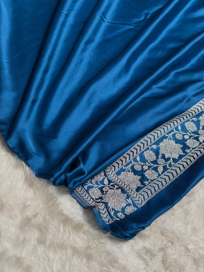 Light German Blue Shade Banarasi Minakari with Jaal Pattern Mashru Silk Saree MCS56