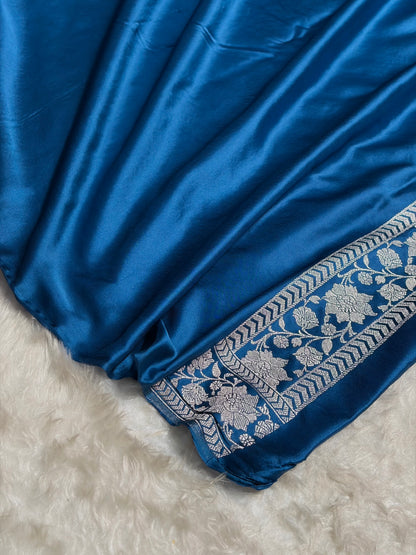 Light German Blue Shade Banarasi Minakari with Jaal Pattern Mashru Silk Saree MS56
