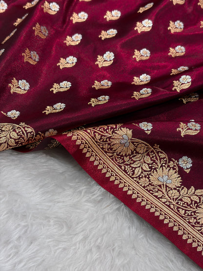Banarasi Satin Silk Meena Boota in Maroon Shades SS38
