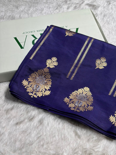 Navy Blue Shades Banarasi Handwoven Pure Paper Katan Silk  RM-66
