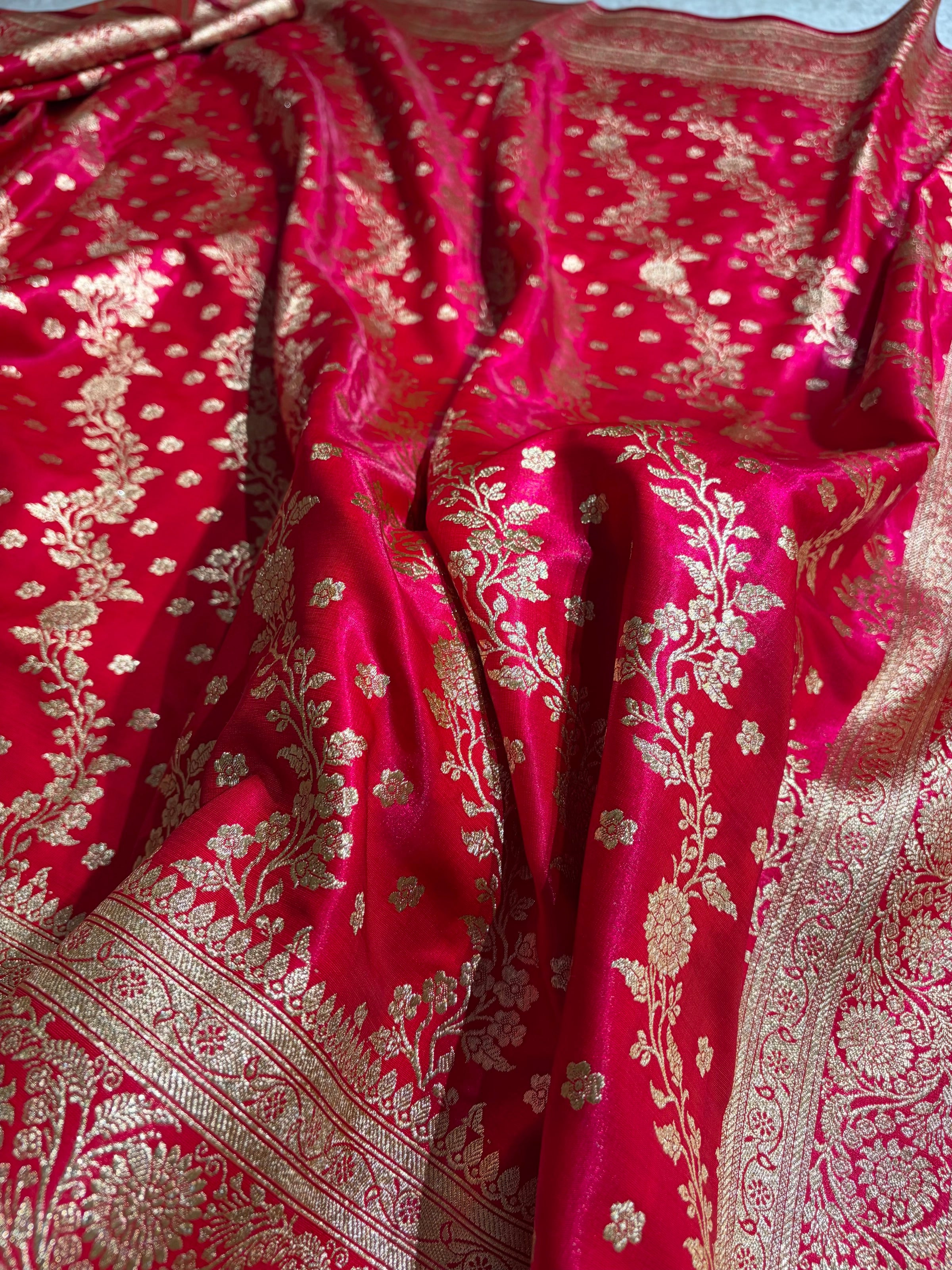 Satin Silk Saree Cross with Booti in Cross Rani Shades SS24