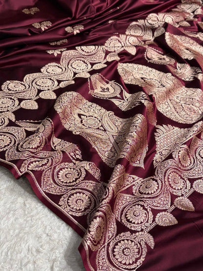 Garnet Shades Banarasi Boota Pattern Floral Mashru Silk Saree MSM-110