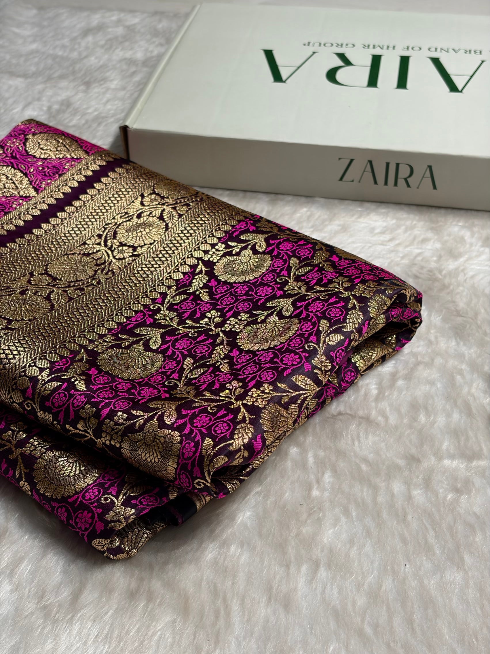 Wine With Pink Tanchoi Satin Katan Silk Saree SKTM-05