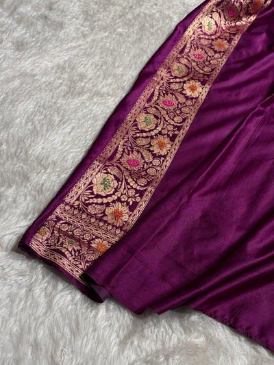 Wine Shade With Minakari Border Pattern Katan Silk Saree