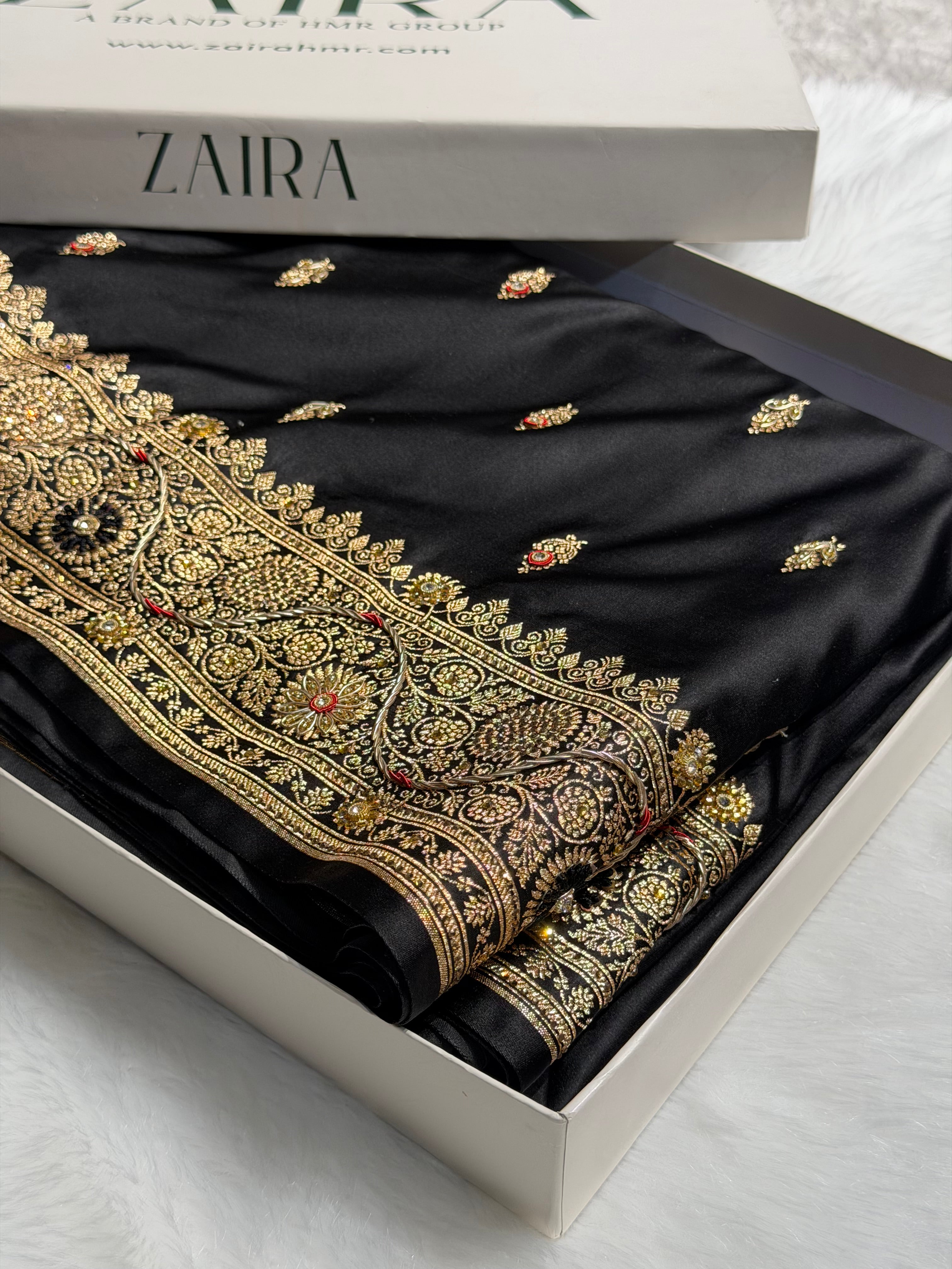 Banarasi Black Satin Katan Silk Saree with Zardozy work  BSK82