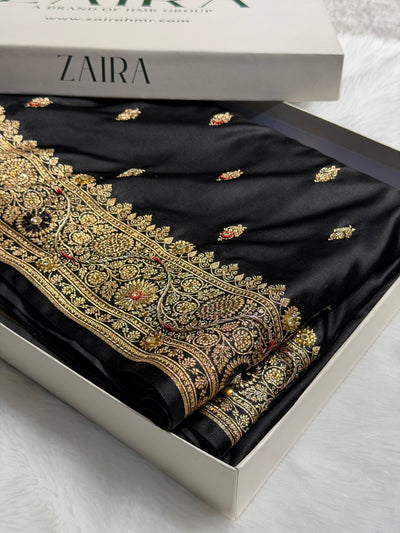 Banarasi Black Satin Katan Silk Saree with Zardozy work  BSK82