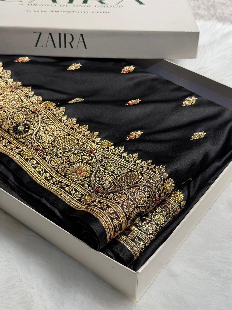 Banarasi Black Satin Katan Silk Saree with Zardozy work  BSK82