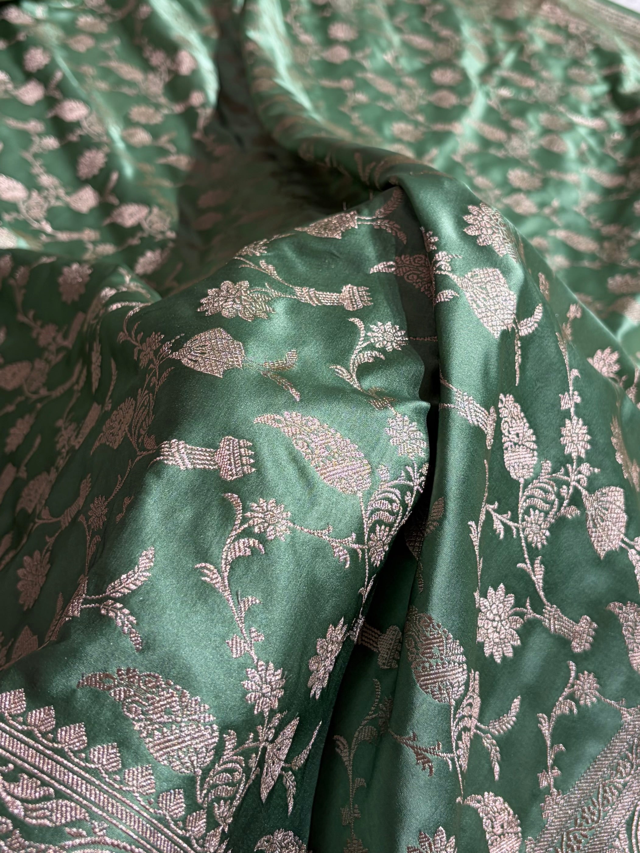 Banarasi Sea Green Shades Jaal Mashru Silk Saree MCS42
